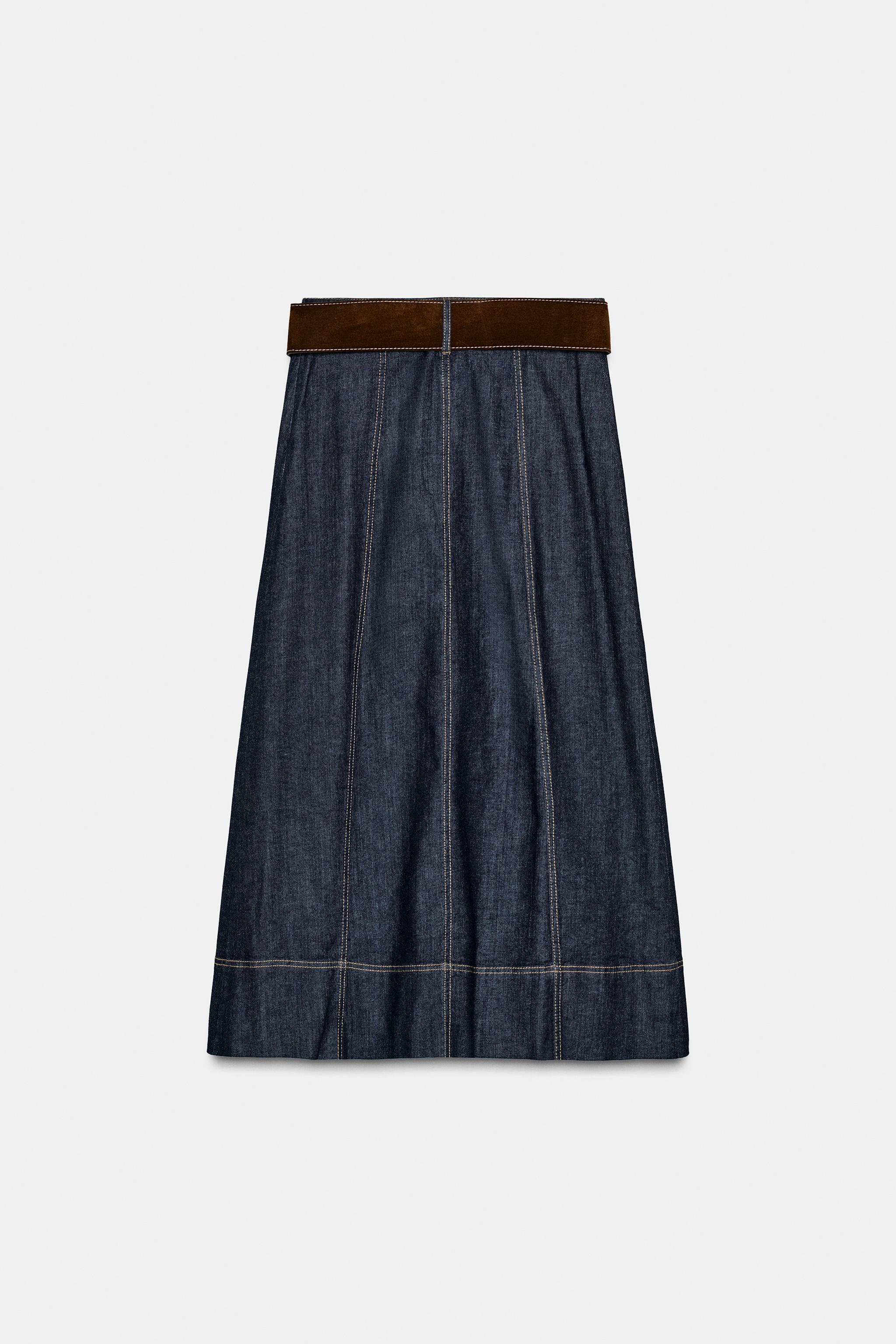 Z1975 BELTED WRAP DENIM MIDI SKIRT